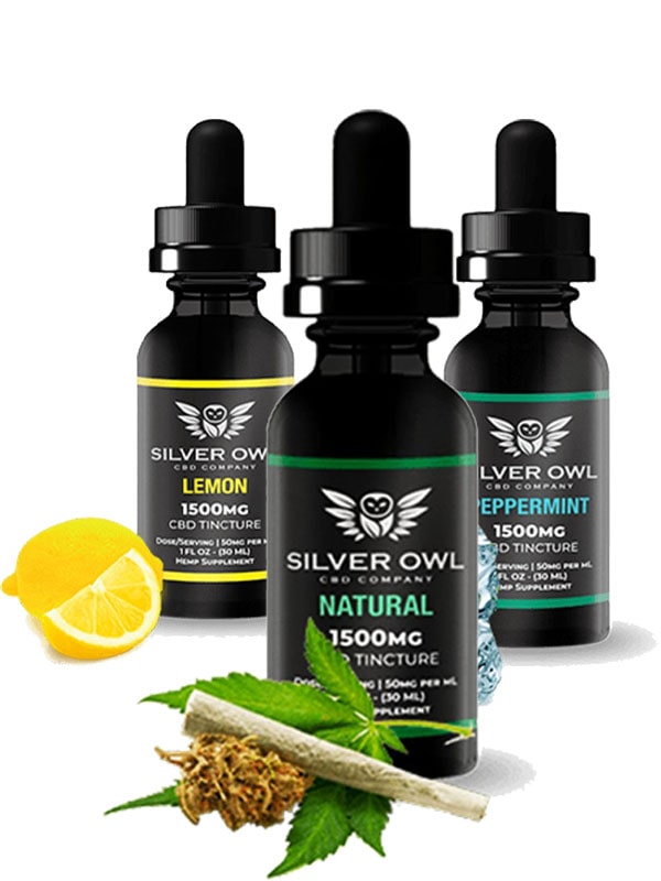 All Flavors of Silver Owl CBD Tincture (Natural, Lemon, Peppermint)
